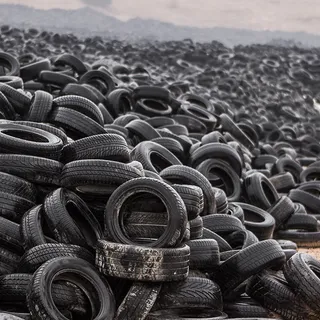 Waste tires staged as feedstock.